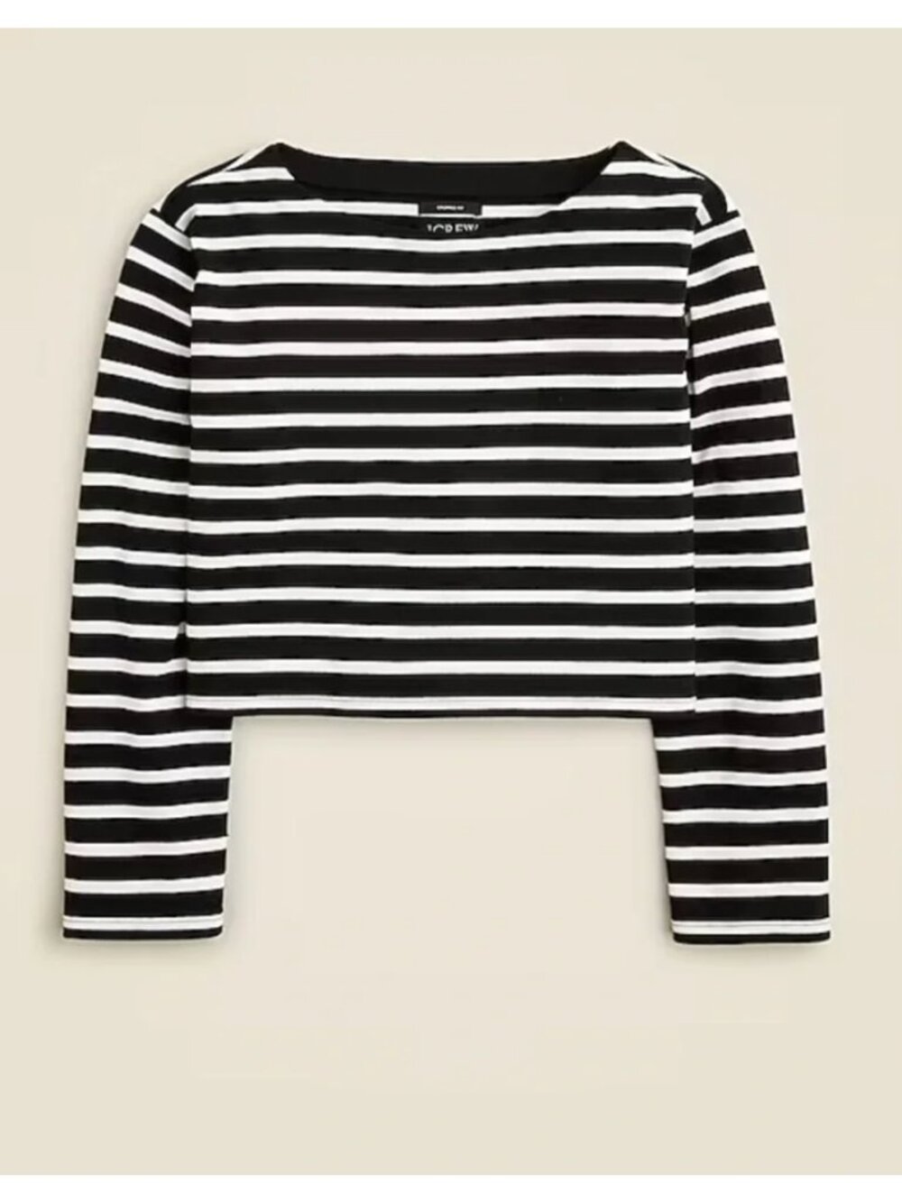 J.Crew Cropped Boatneck Mariner Cotton Top Black Stripe Size L BX290 NWT